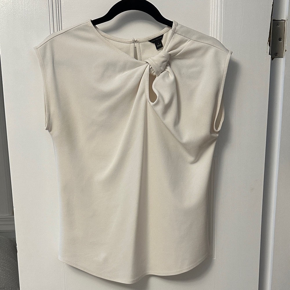 Ann Taylor Cream Knot-Detail Blouse